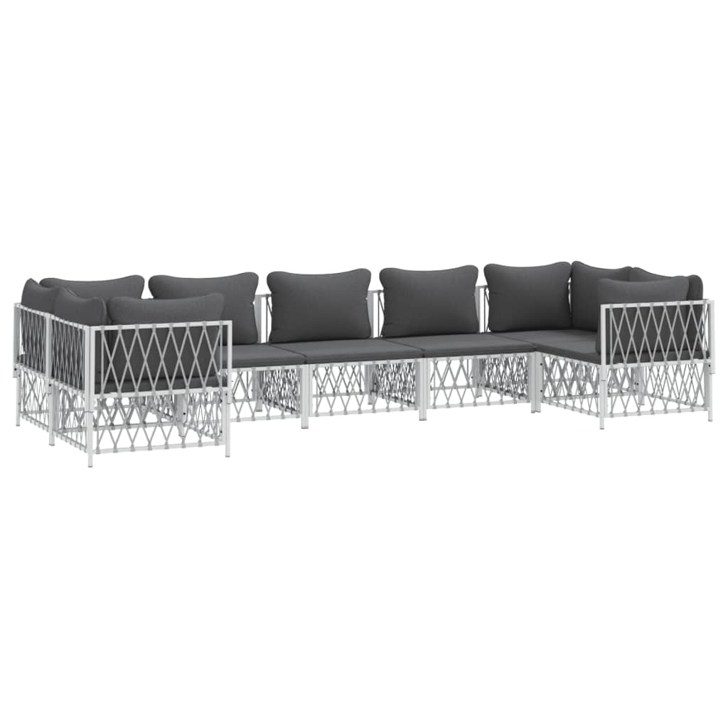 7 Piece Garden Lounge Set with Cushions White Steel