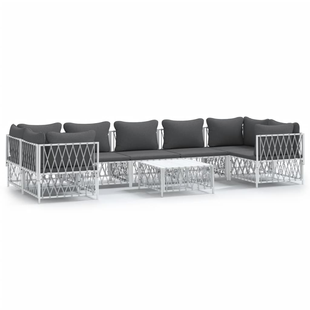 8 Piece Garden Lounge Set with Cushions White Steel
