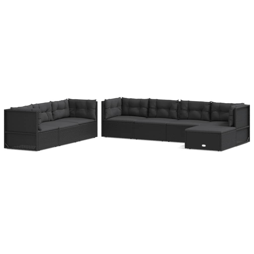 8 Piece Garden Lounge Set with Cushions Black Poly Rattan