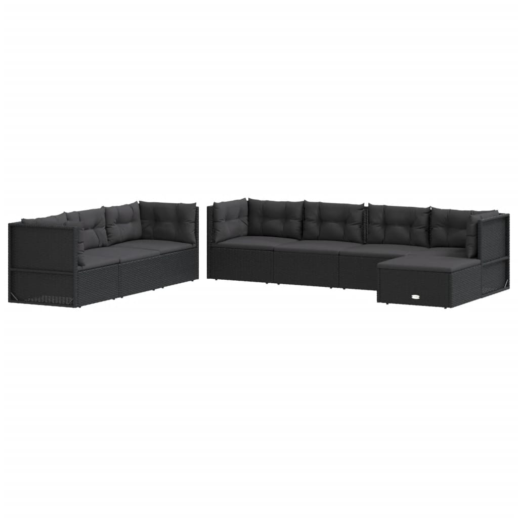 8 Piece Garden Lounge Set with Cushions Black Poly Rattan