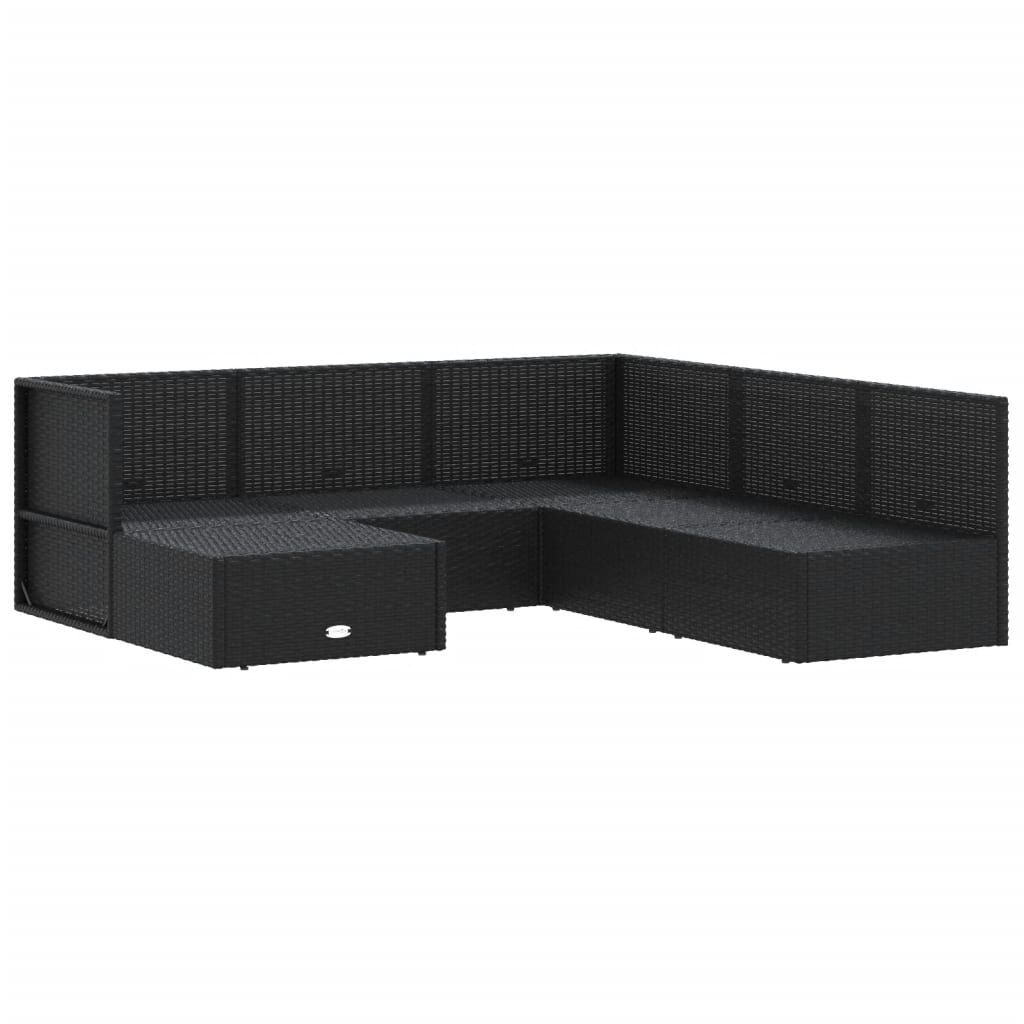 6 Piece Garden Lounge Set with Cushions Black Poly Rattan