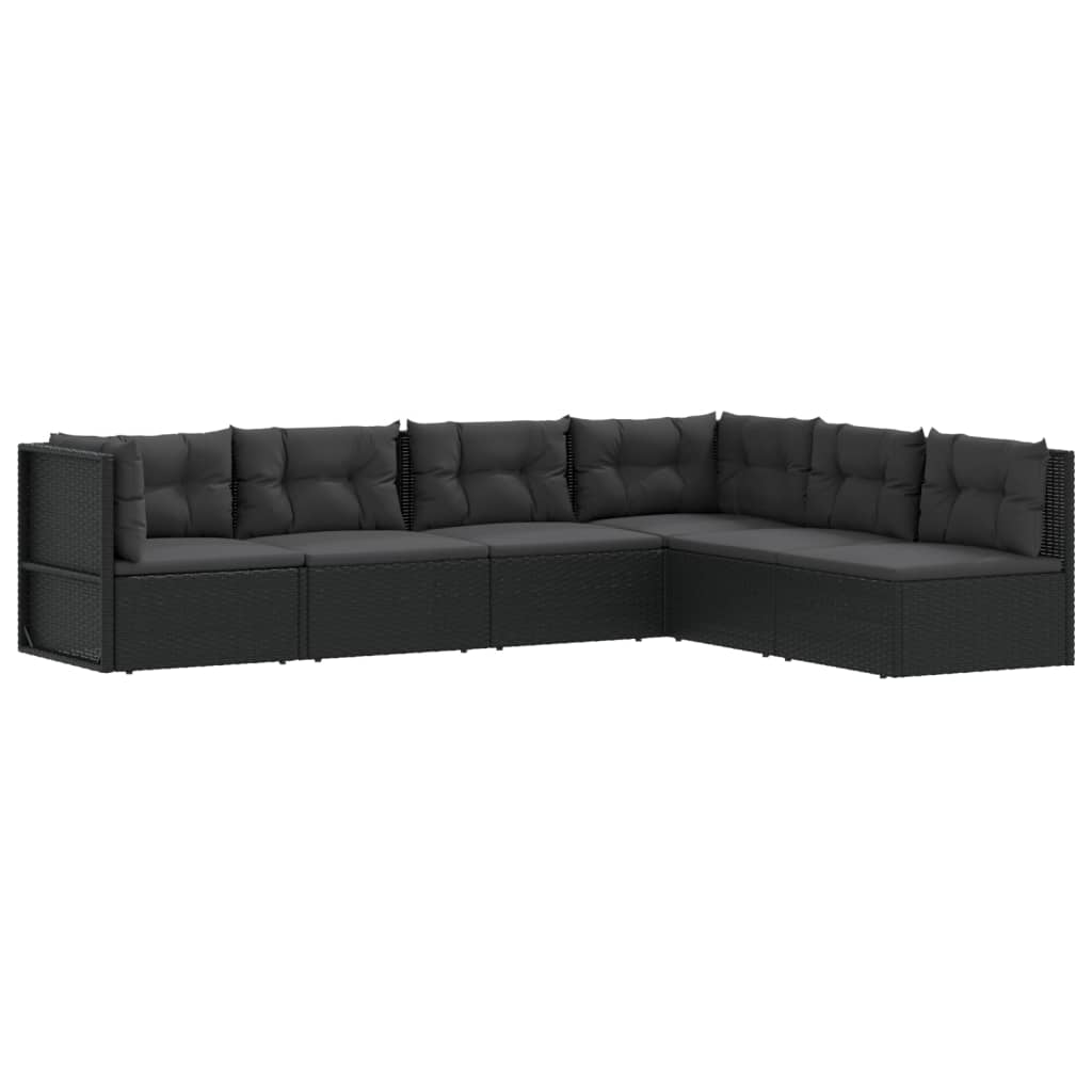 6 Piece Garden Lounge Set with Cushions Black Poly Rattan