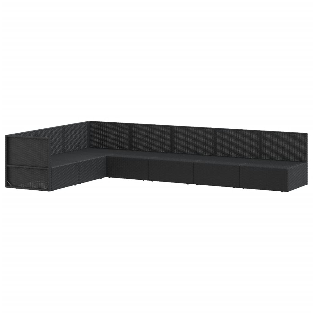 7 Piece Garden Lounge Set with Cushions Black Poly Rattan