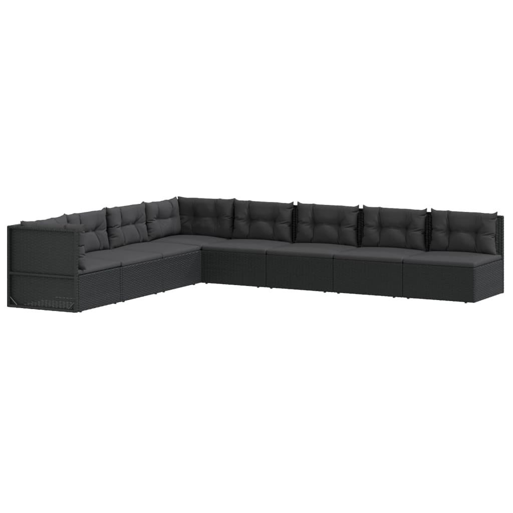 8 Piece Garden Lounge Set with Cushions Black Poly Rattan