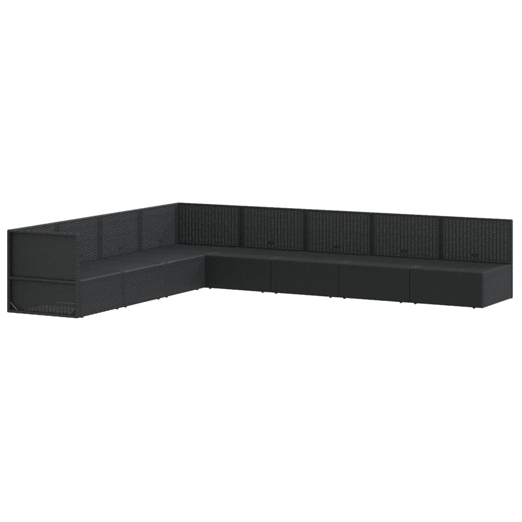 8 Piece Garden Lounge Set with Cushions Black Poly Rattan