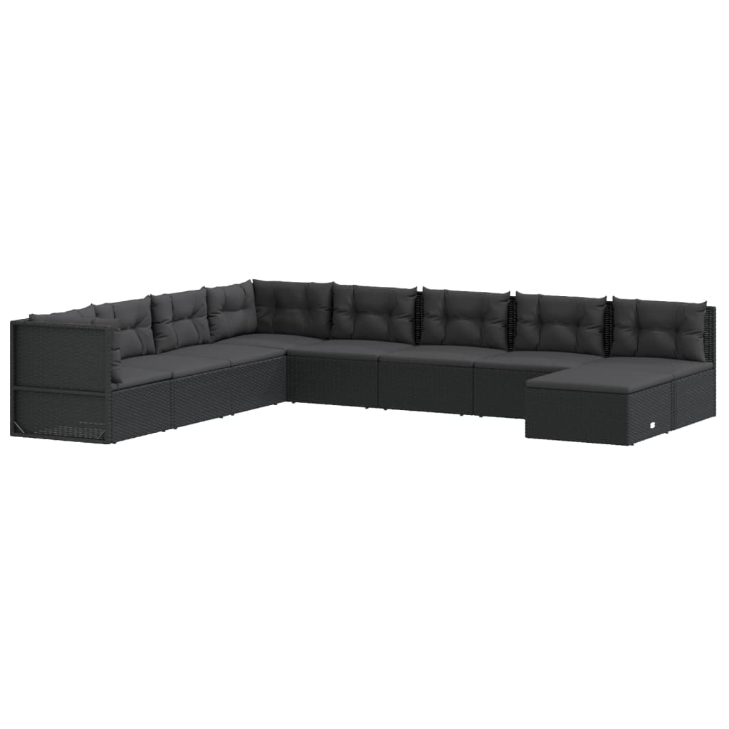9 Piece Garden Lounge Set with Cushions Black Poly Rattan