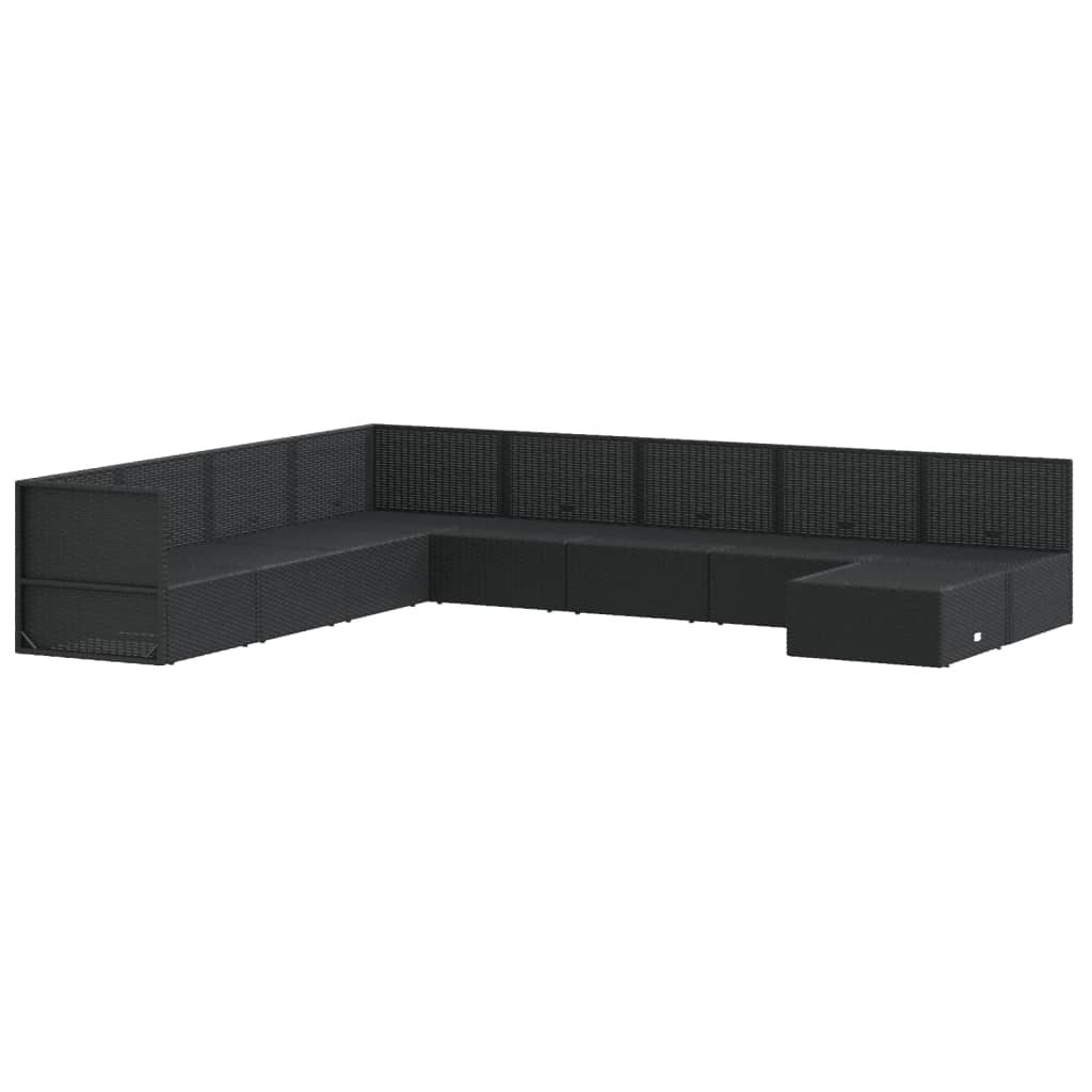 9 Piece Garden Lounge Set with Cushions Black Poly Rattan