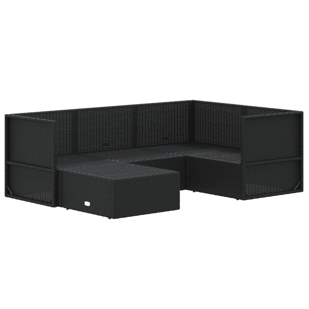 5 Piece Garden Lounge Set with Cushions Black Poly Rattan
