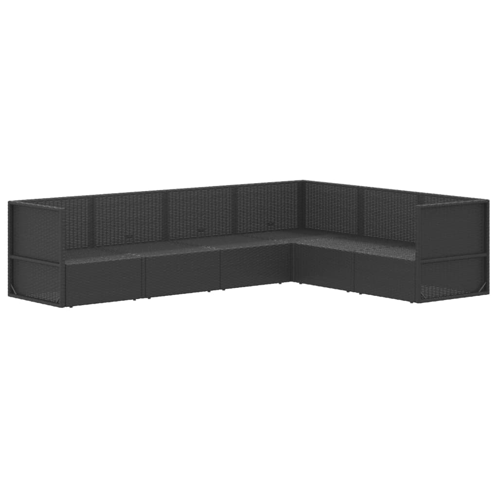 6 Piece Garden Lounge Set with Cushions Black Poly Rattan