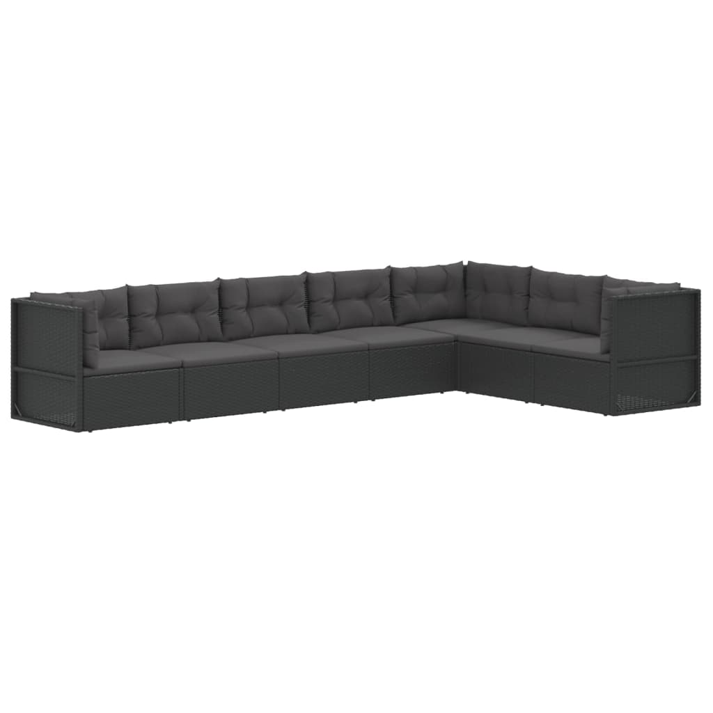 7 Piece Garden Lounge Set with Cushions Black Poly Rattan