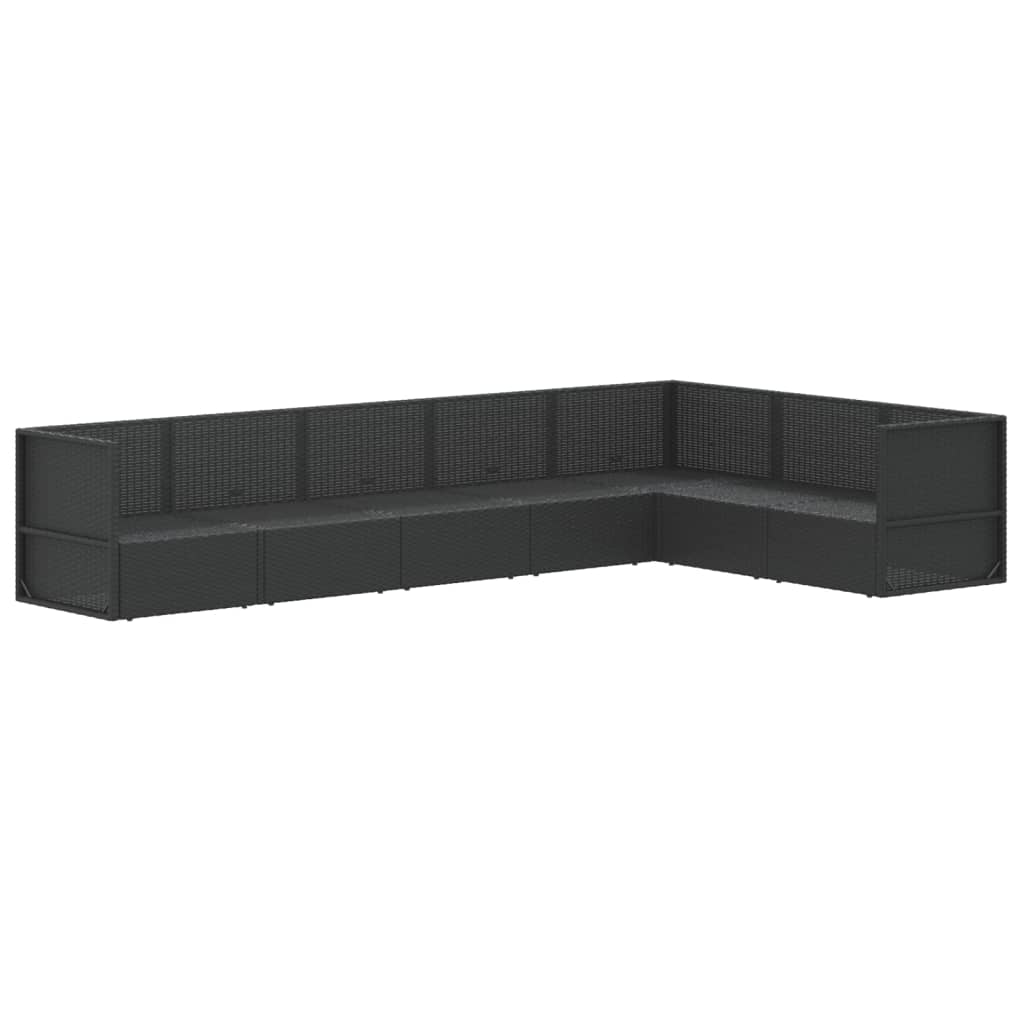 7 Piece Garden Lounge Set with Cushions Black Poly Rattan