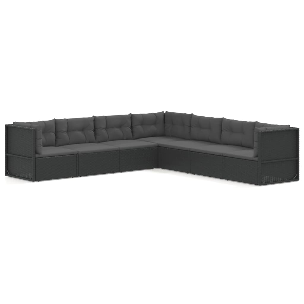7 Piece Garden Lounge Set with Cushions Black Poly Rattan