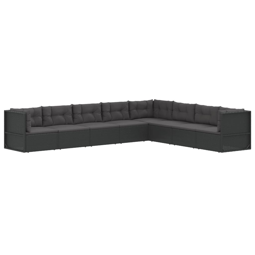 8 Piece Garden Lounge Set with Cushions Black Poly Rattan