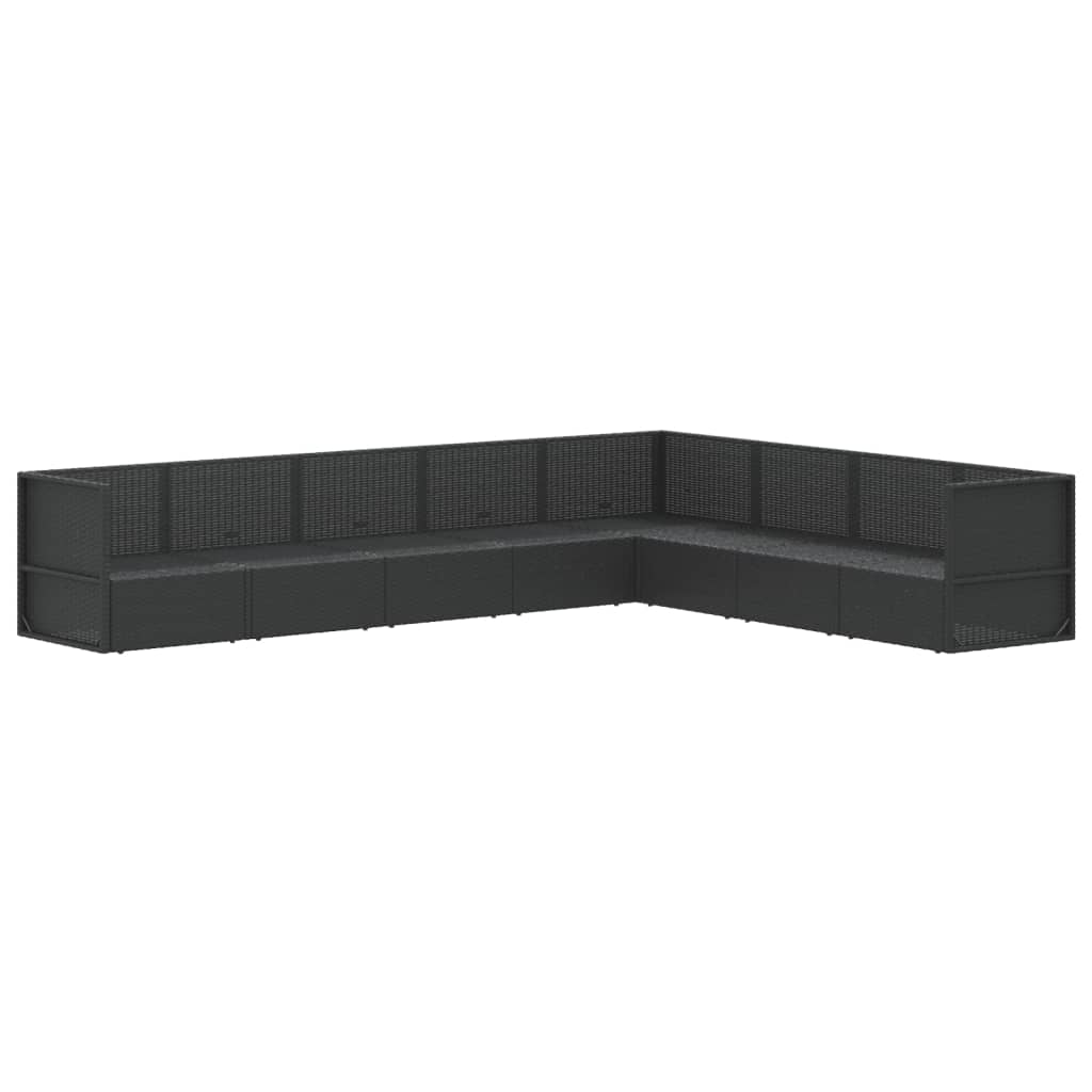 8 Piece Garden Lounge Set with Cushions Black Poly Rattan