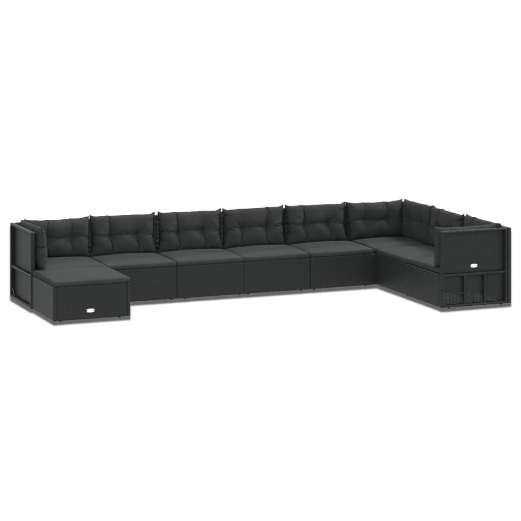 9 Piece Garden Lounge Set with Cushions Black Poly Rattan