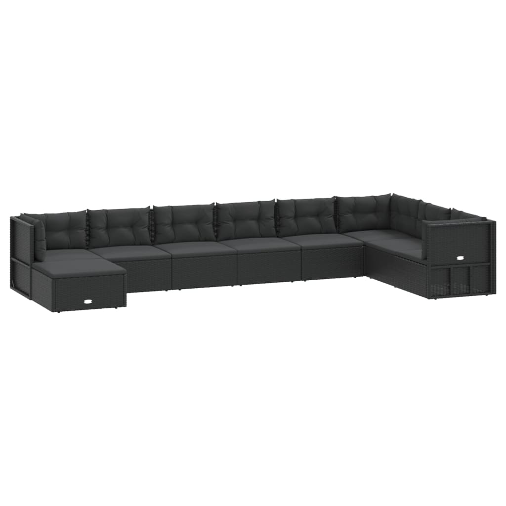 9 Piece Garden Lounge Set with Cushions Black Poly Rattan
