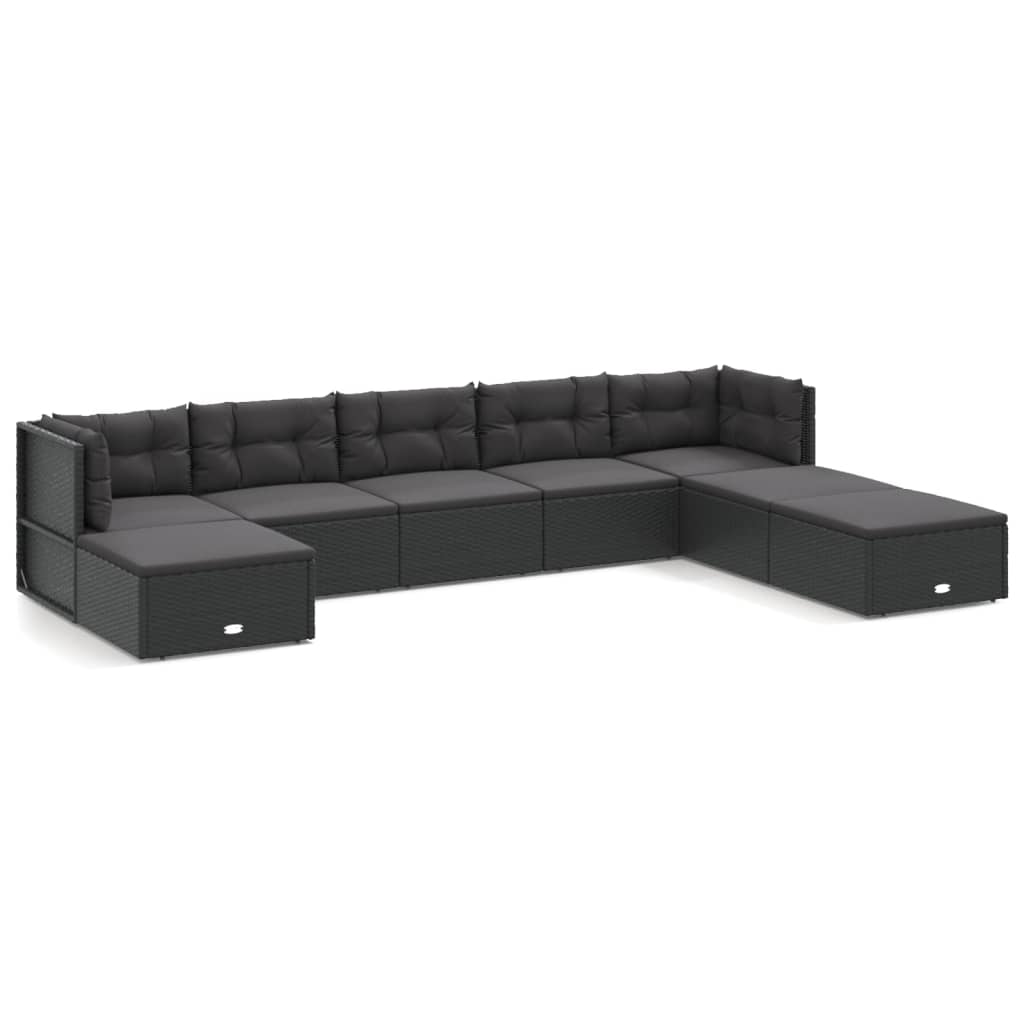 8 Piece Garden Lounge Set with Cushions Black Poly Rattan