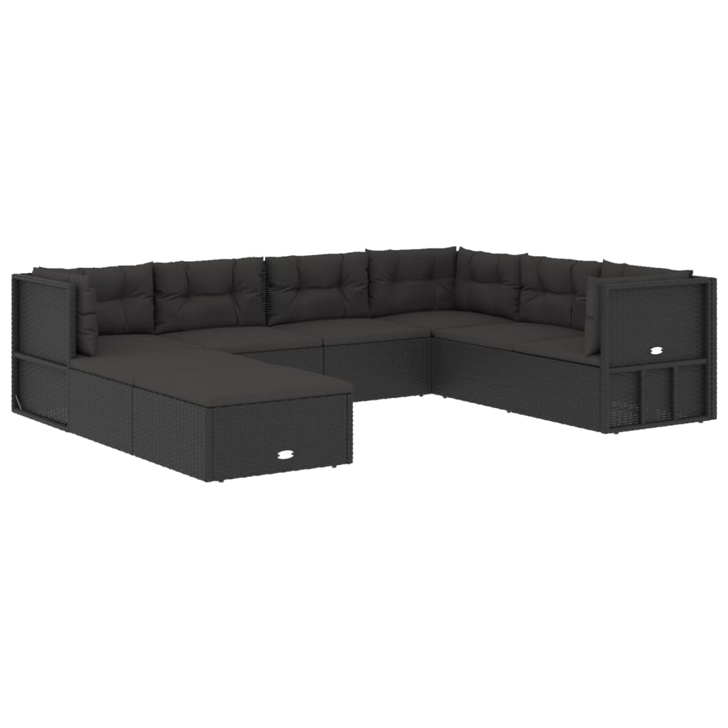 8 Piece Outdoor Sofa Set with Cushions Black Poly Rattan