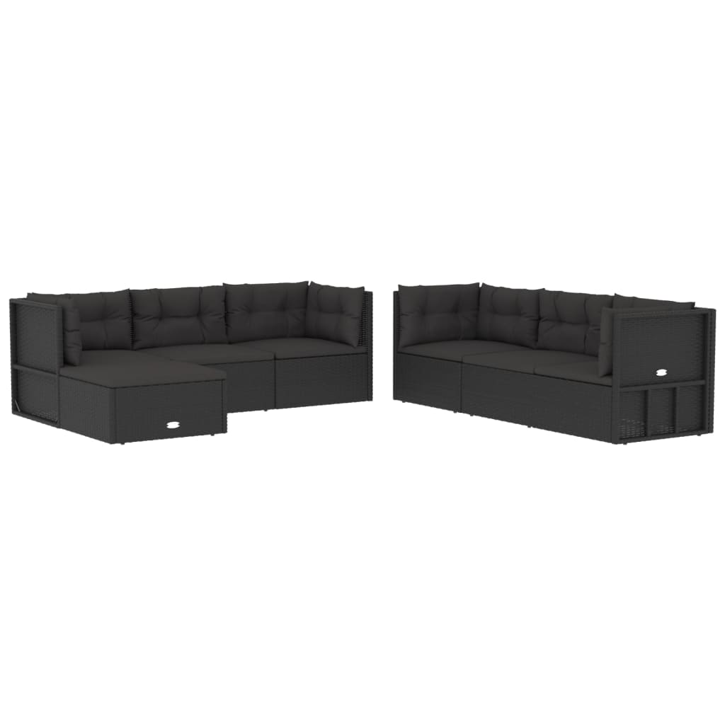 7 Piece Outdoor Sofa Set with Cushions Black Poly Rattan
