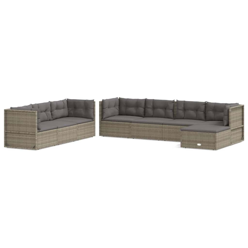 8 Piece Garden Lounge Set with Cushions Grey Poly Rattan