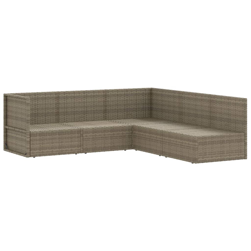 5 Piece Garden Lounge Set with Cushions Grey Poly Rattan