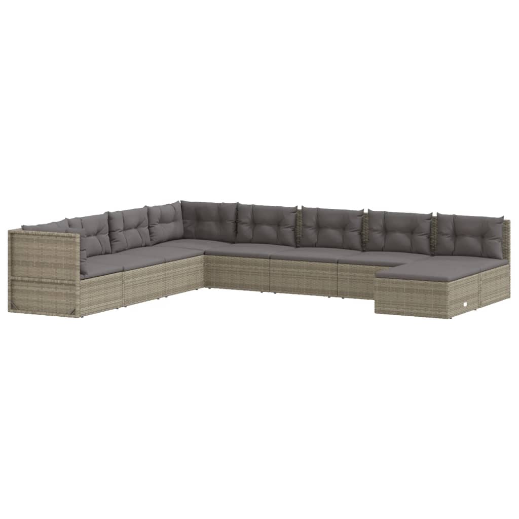 9 Piece Garden Lounge Set with Cushions Grey Poly Rattan