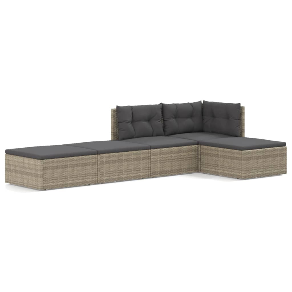 5 Piece Garden Lounge Set with Cushions Grey Poly Rattan