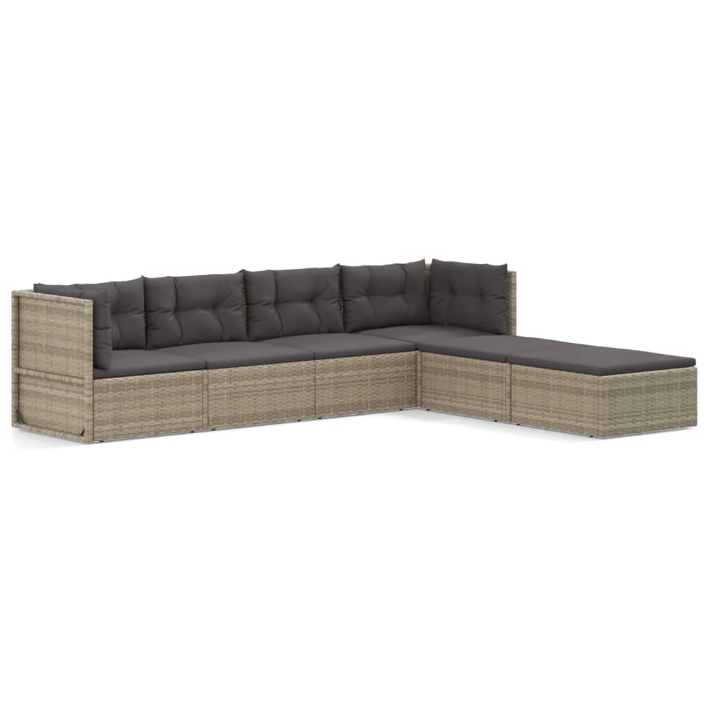 6 Piece Garden Lounge Set with Cushions Grey Poly Rattan