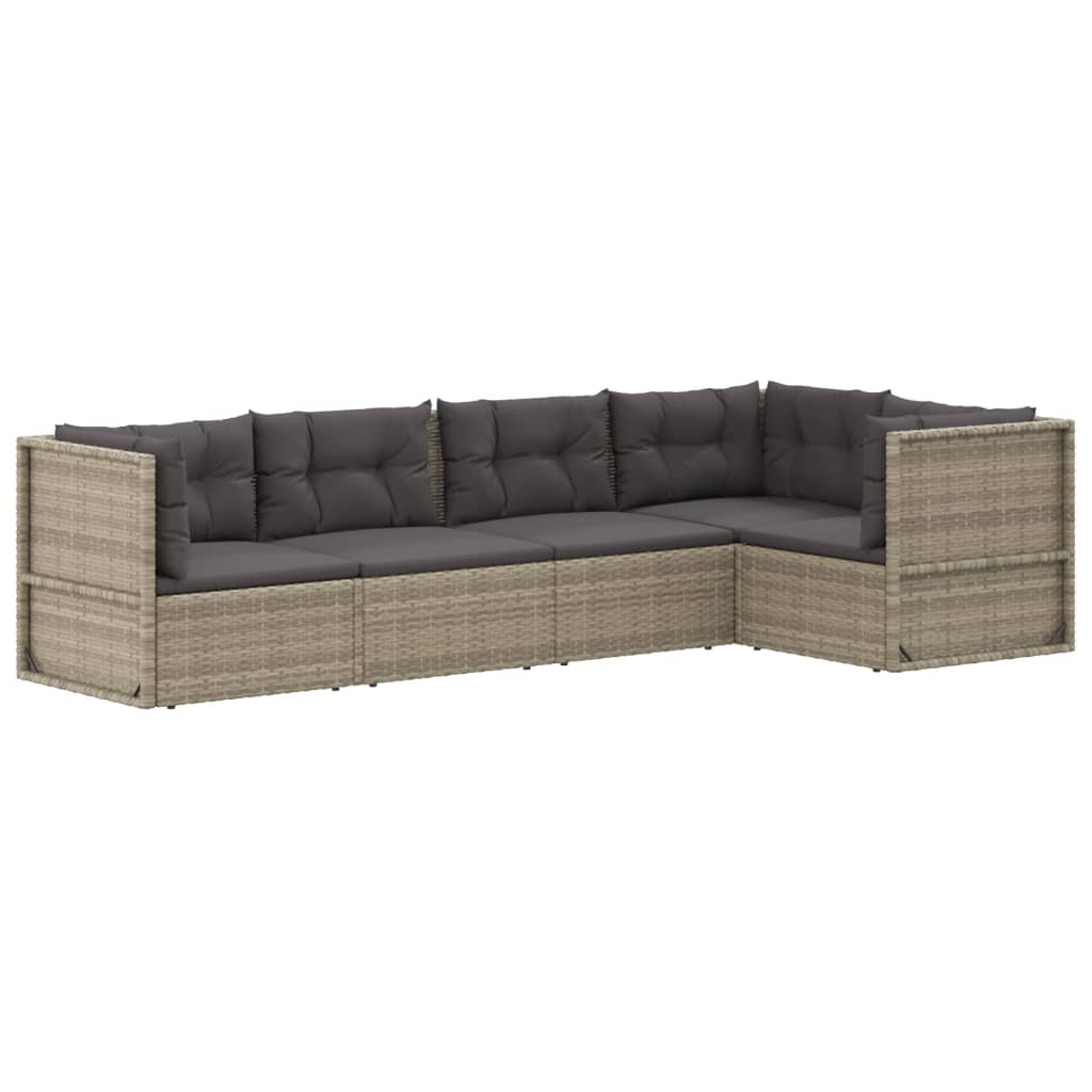 5 Piece Garden Lounge Set with Cushions Grey Poly Rattan