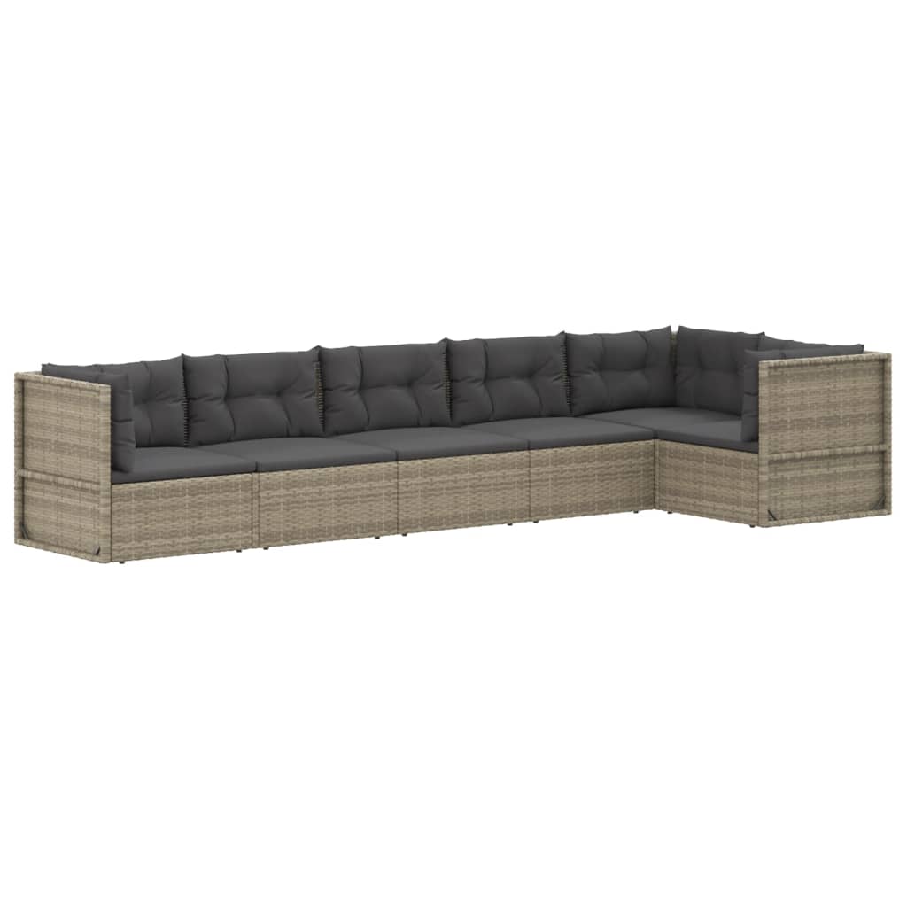 6 Piece Garden Lounge Set with Cushions Grey Poly Rattan