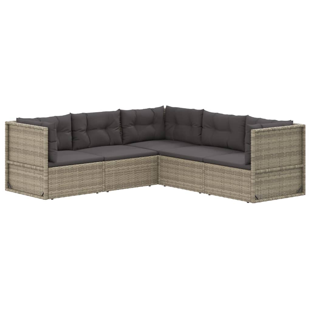 5 Piece Garden Lounge Set with Cushions Grey Poly Rattan