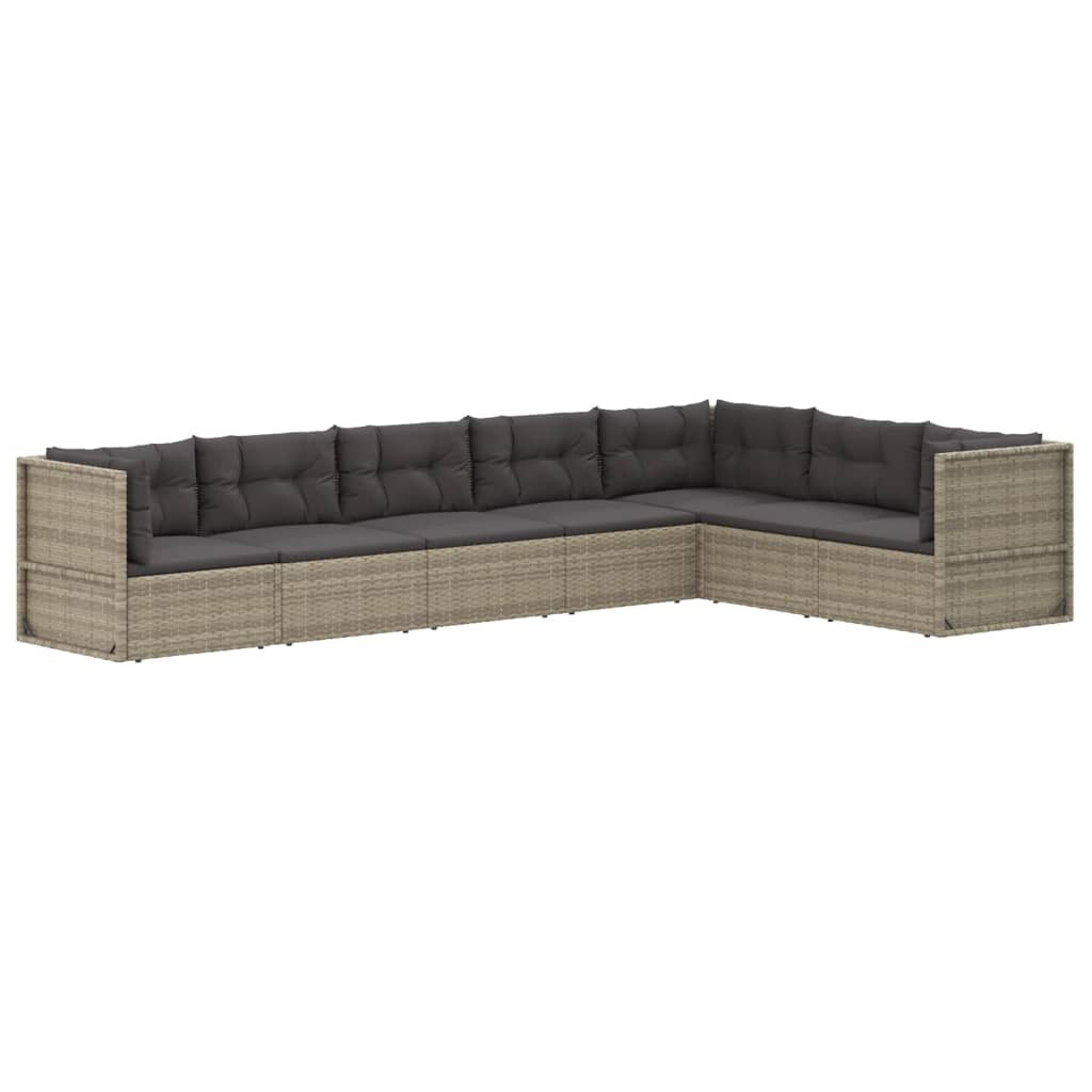 7 Piece Garden Lounge Set with Cushions Grey Poly Rattan
