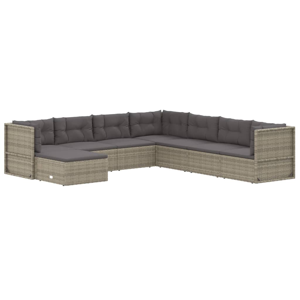 8 Piece Garden Lounge Set with Cushions Grey Poly Rattan