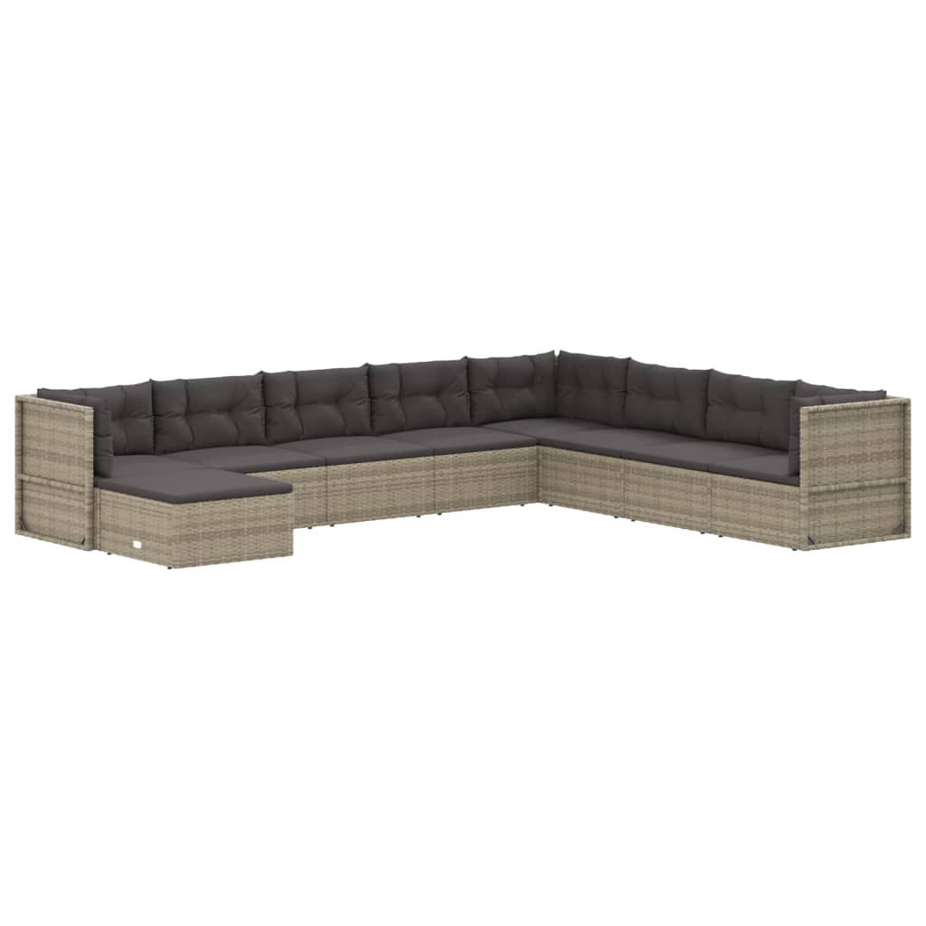 9 Piece Garden Lounge Set with Cushions Grey Poly Rattan