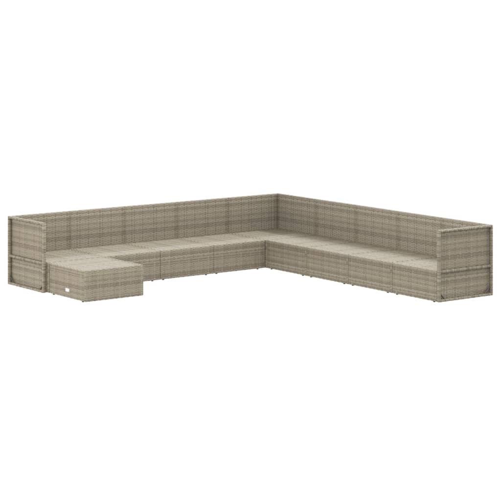 10 Piece Garden Lounge Set with Cushions Grey Poly Rattan