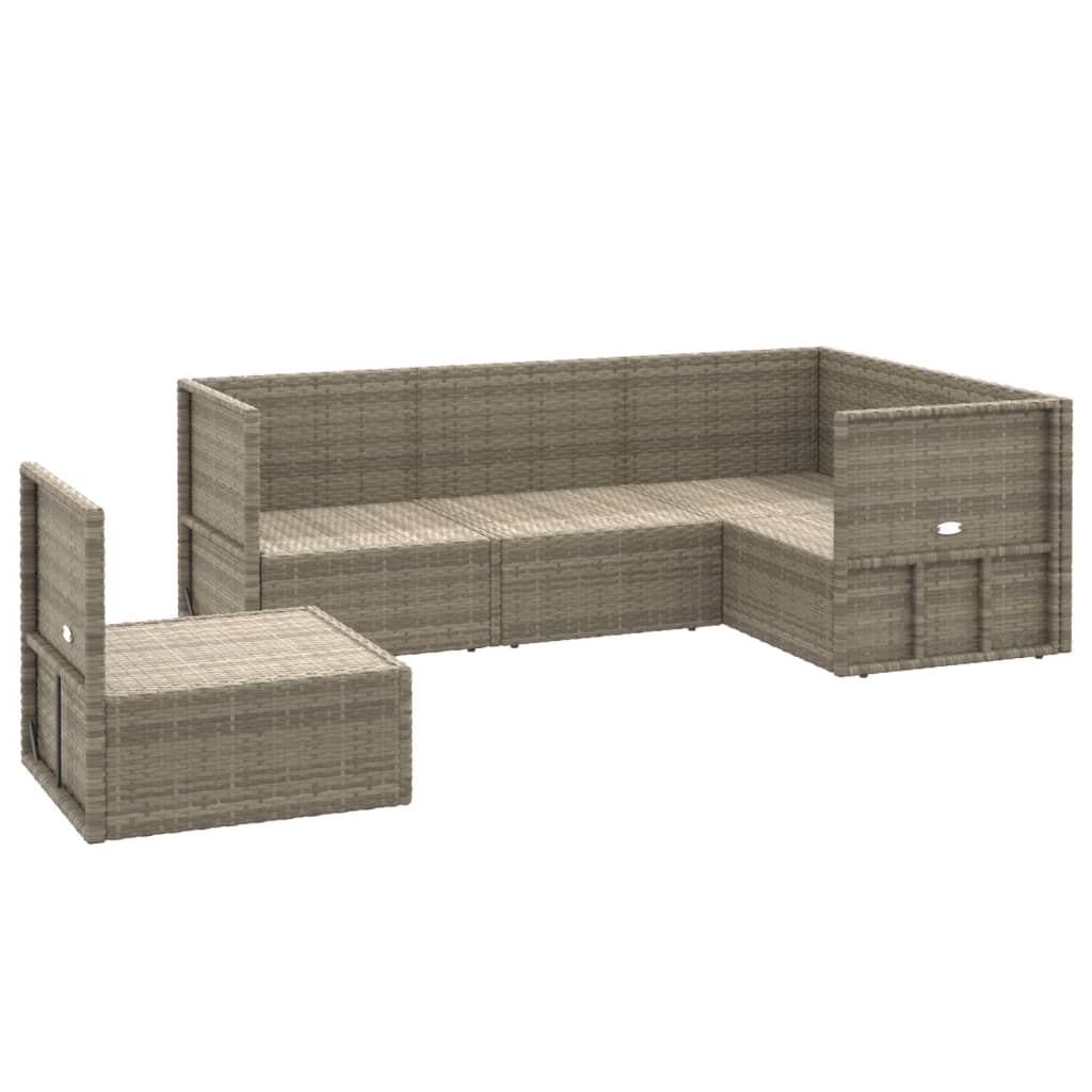 5 Piece Garden Lounge Set with Cushions Grey Poly Rattan