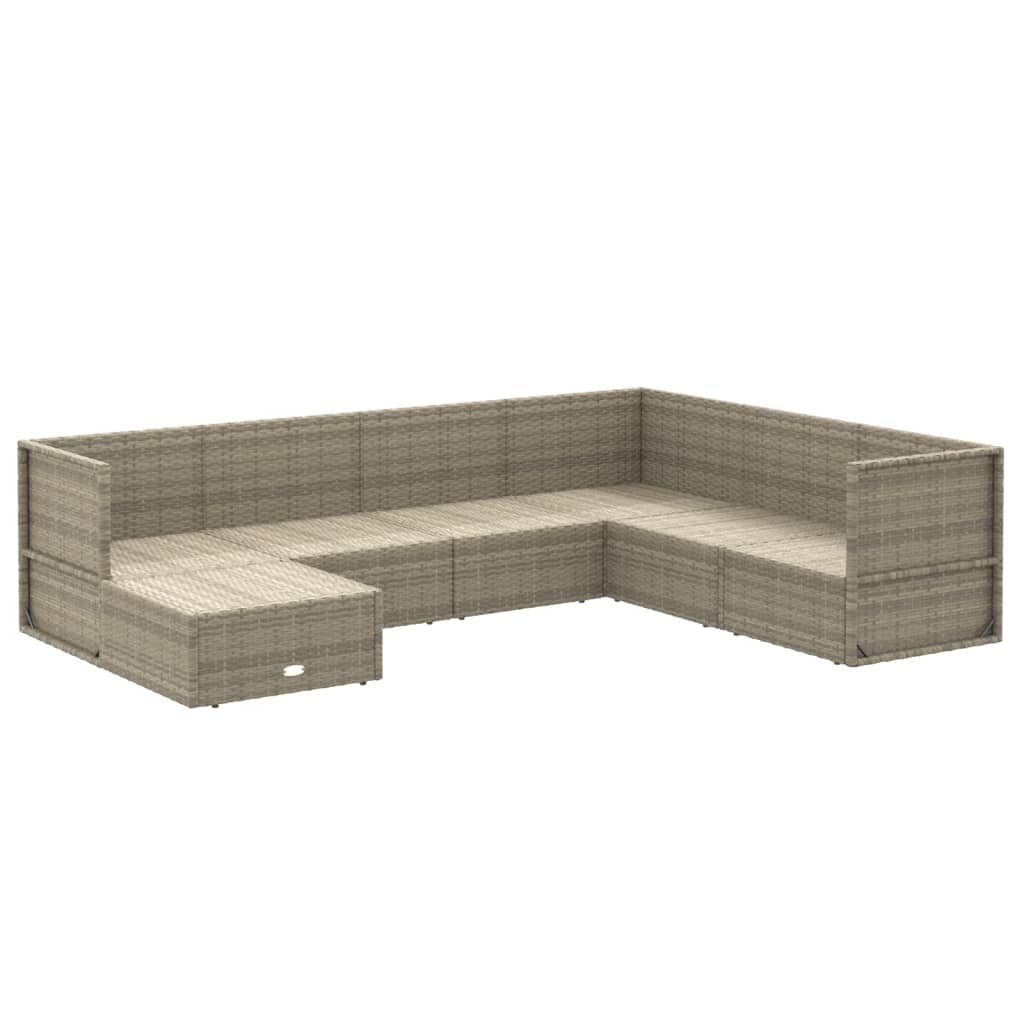 7 Piece Garden Lounge Set with Cushions Grey Poly Rattan
