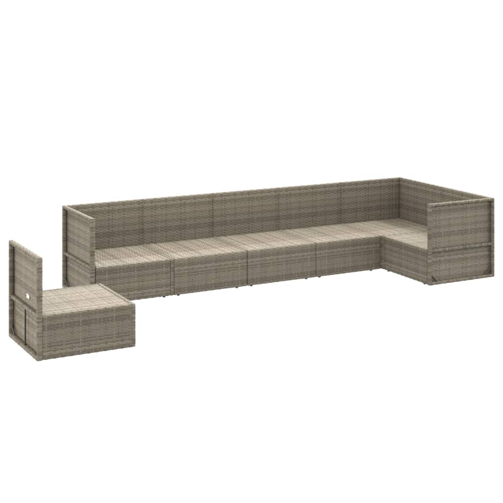 7 Piece Garden Lounge Set with Cushions Grey Poly Rattan