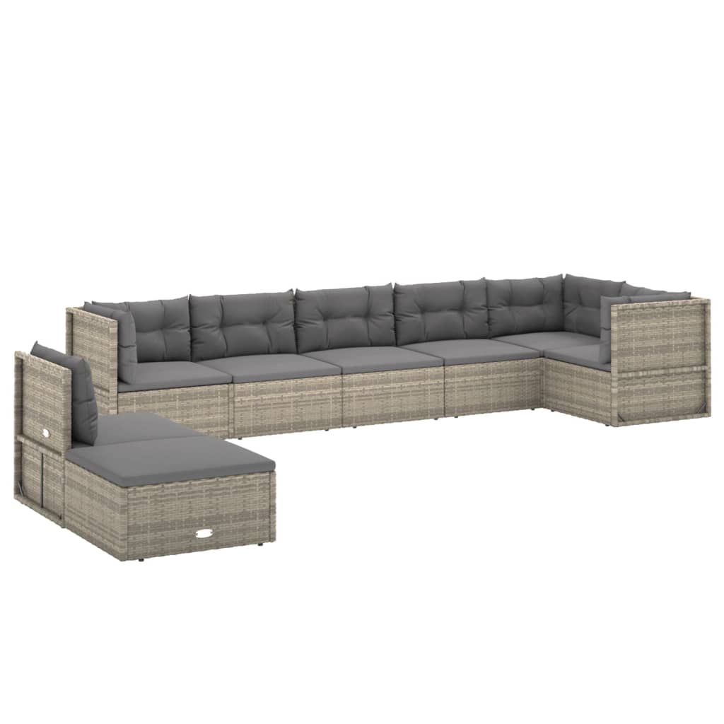 8 Piece Garden Lounge Set with Cushions Grey Poly Rattan