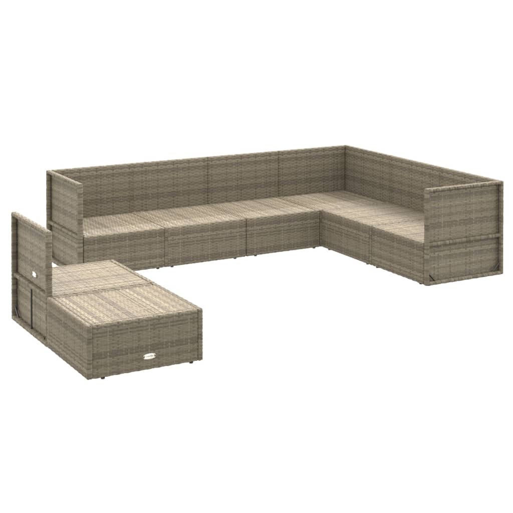 8 Piece Garden Lounge Set with Cushions Grey Poly Rattan