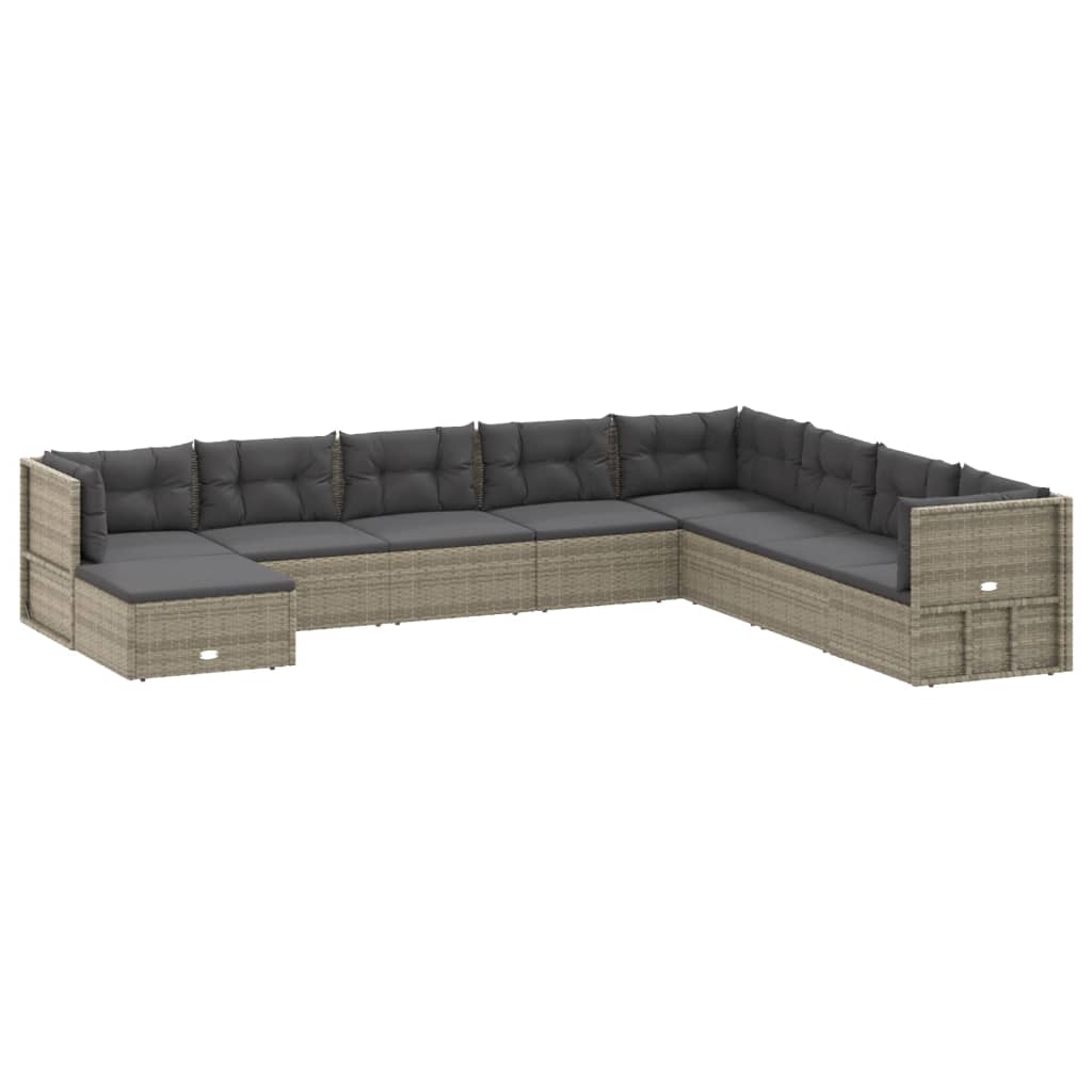 9 Piece Garden Lounge Set with Cushions Grey Poly Rattan