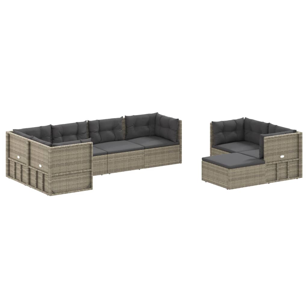 8 Piece Garden Lounge Set with Cushions Grey Poly Rattan