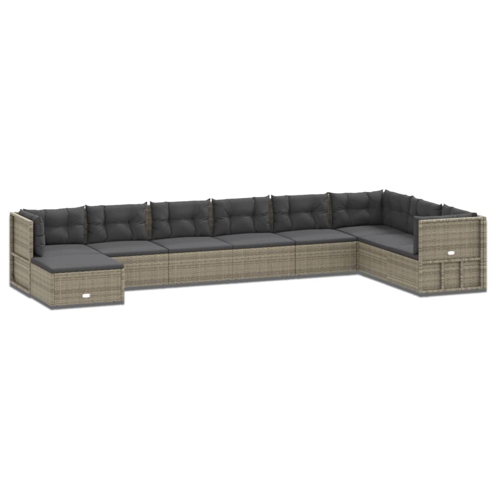 9 Piece Garden Lounge Set with Cushions Grey Poly Rattan