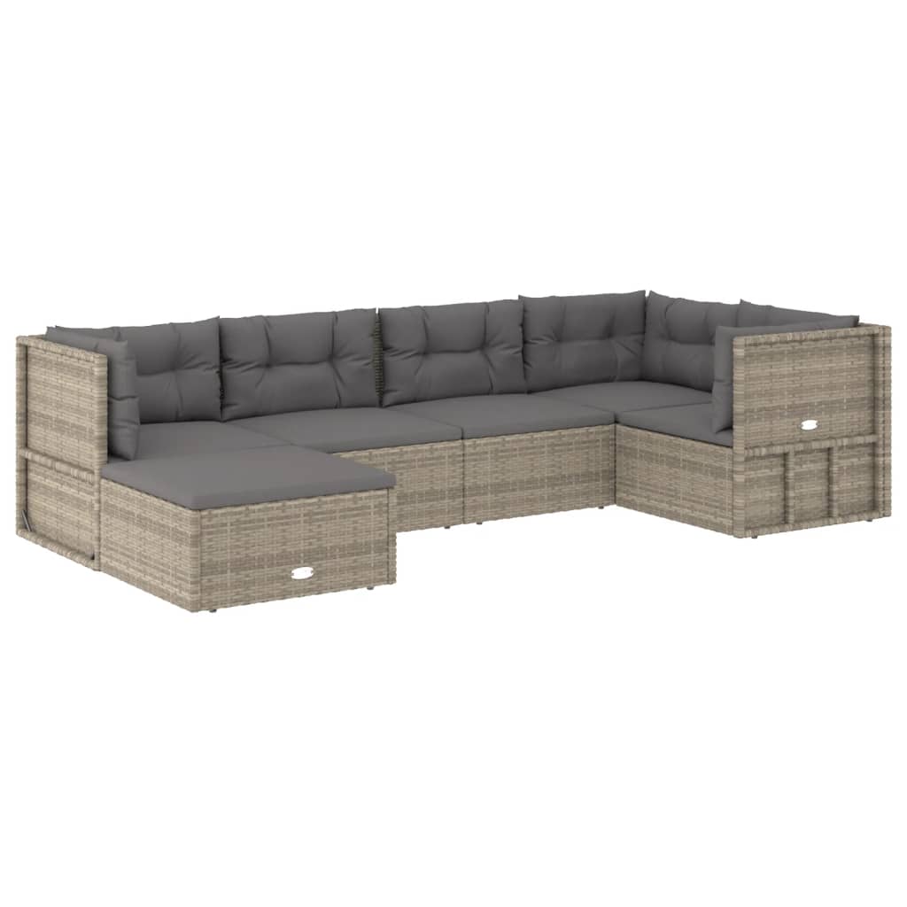 6 Piece Garden Lounge Set with Cushions Grey Poly Rattan