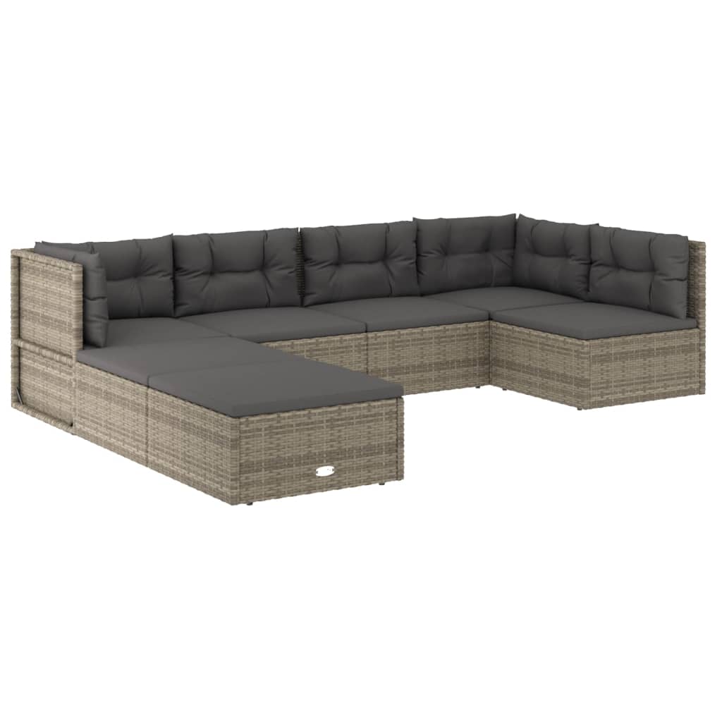 7 Piece Garden Lounge Set with Cushions Grey Poly Rattan