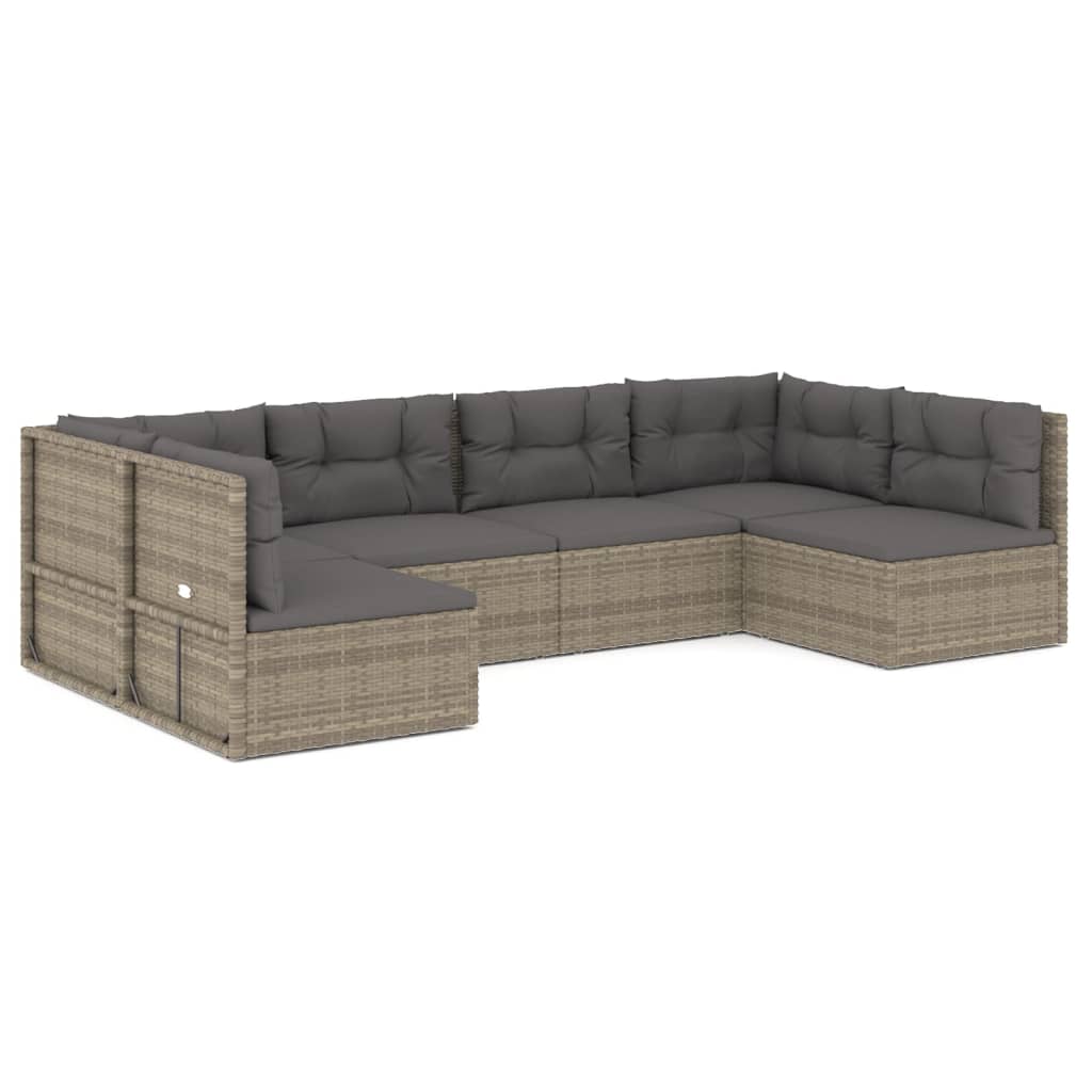 6 Piece Garden Lounge Set with Cushions Grey Poly Rattan