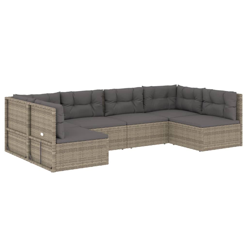 6 Piece Garden Lounge Set with Cushions Grey Poly Rattan