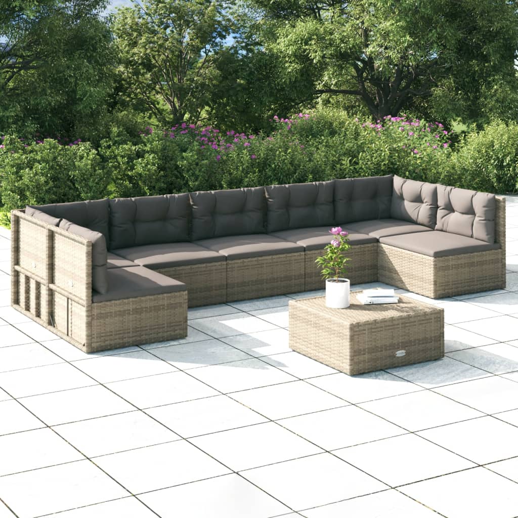 6 Piece Garden Lounge Set with Cushions Grey Poly Rattan