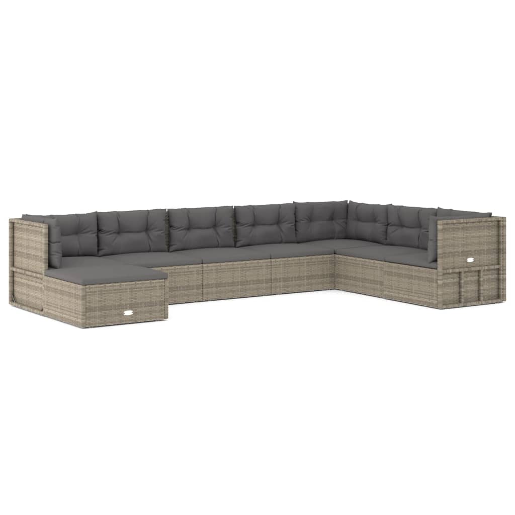 8 Piece Garden Lounge Set with Cushions Grey Poly Rattan