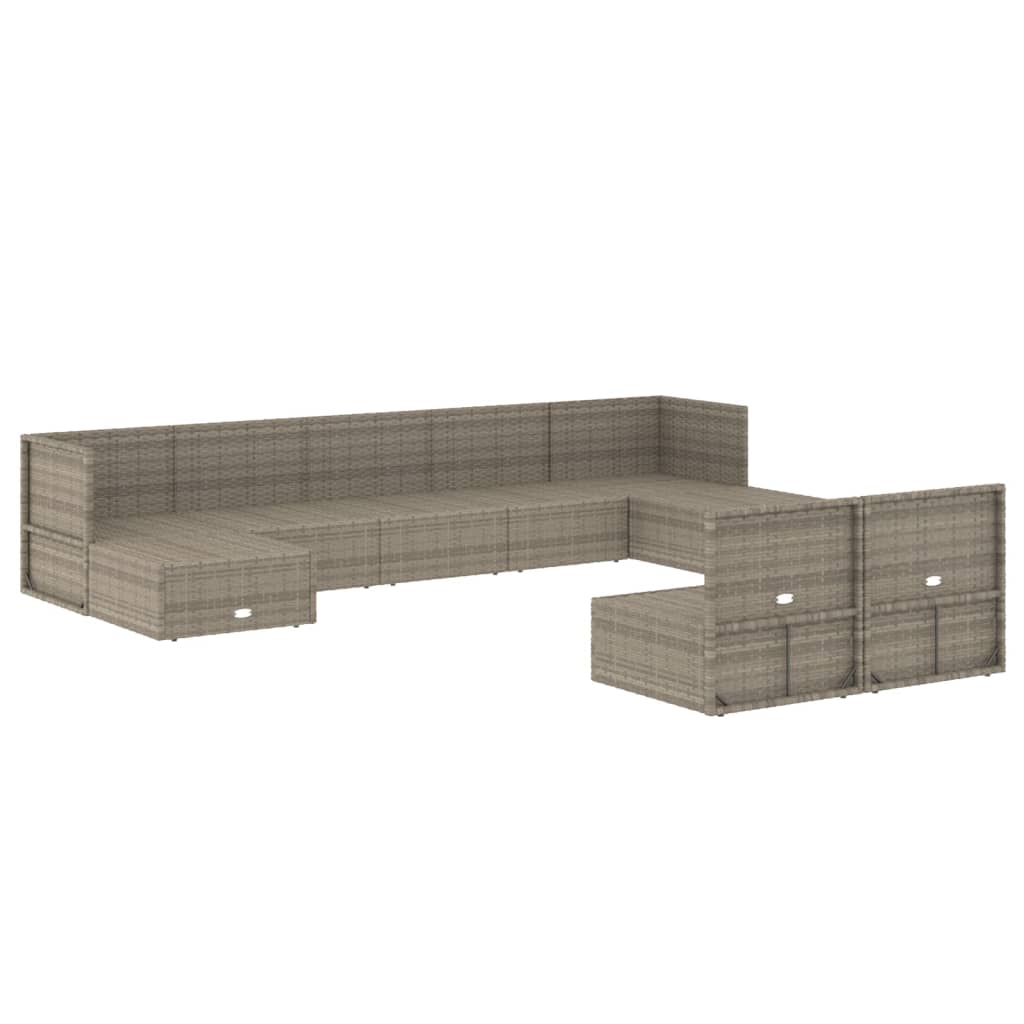 9 Piece Garden Lounge Set with Cushions Grey Poly Rattan